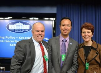 At the White House: Bob Linscott, Assistant Director, The LGBT Aging Project at The Fenway Institute; Linscott; Janson Wu, Executive Director, GLAD; and Lisa Krinsky, Director, The LGBT Aging Project at The Fenway Institute. (photo: courtesy Fenway Health)
