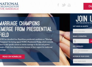 Screen capture from National Organization for Marriage (NOM) homepage, Aug. 30, 2015