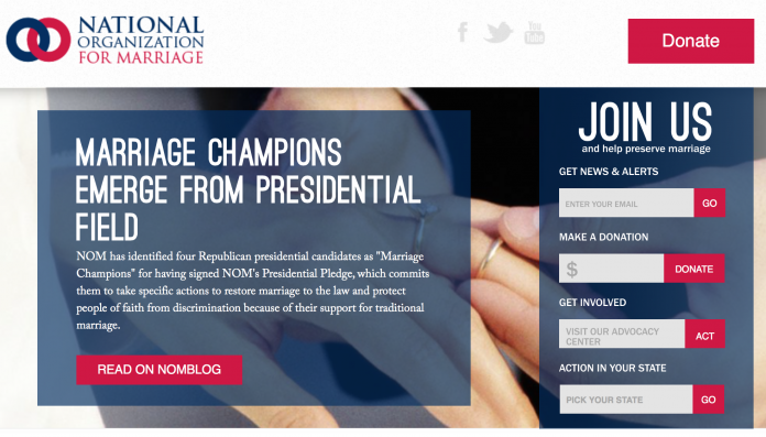 Screen capture from National Organization for Marriage (NOM) homepage, Aug. 30, 2015