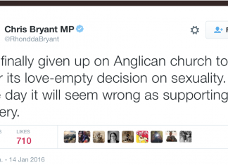 Chris Bryant Anglican Tweet