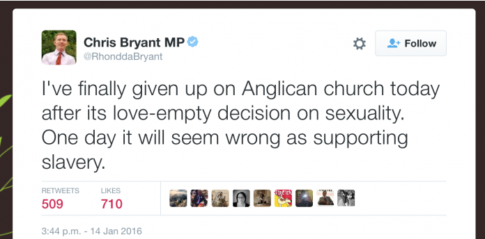 Chris Bryant Anglican Tweet