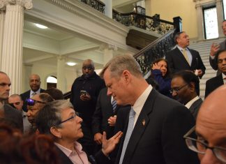 Massachusetts Governor Charlie Baker at a press conference announcing LGBT supplier diversity policy