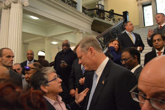 Massachusetts Governor Charlie Baker at a press conference announcing LGBT supplier diversity policy